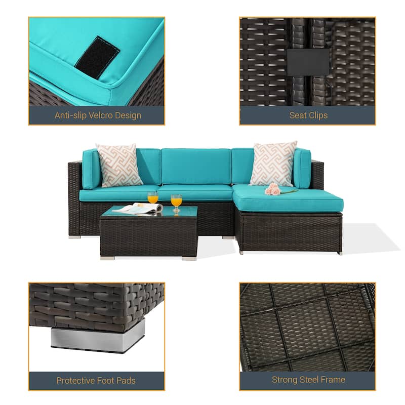 LIVOOSUN 5Pcs Outdoor Furniture Conversation PE Rattan Wicker Sofa Set