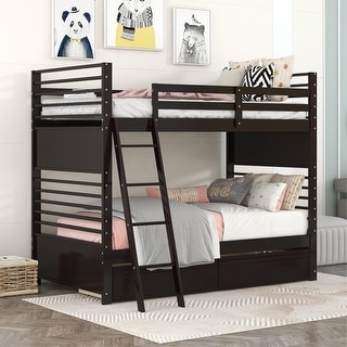 Modern Design Wood Bunk Bed with Ladder and Drawers, Solid Construction, Beautiful & Elegant