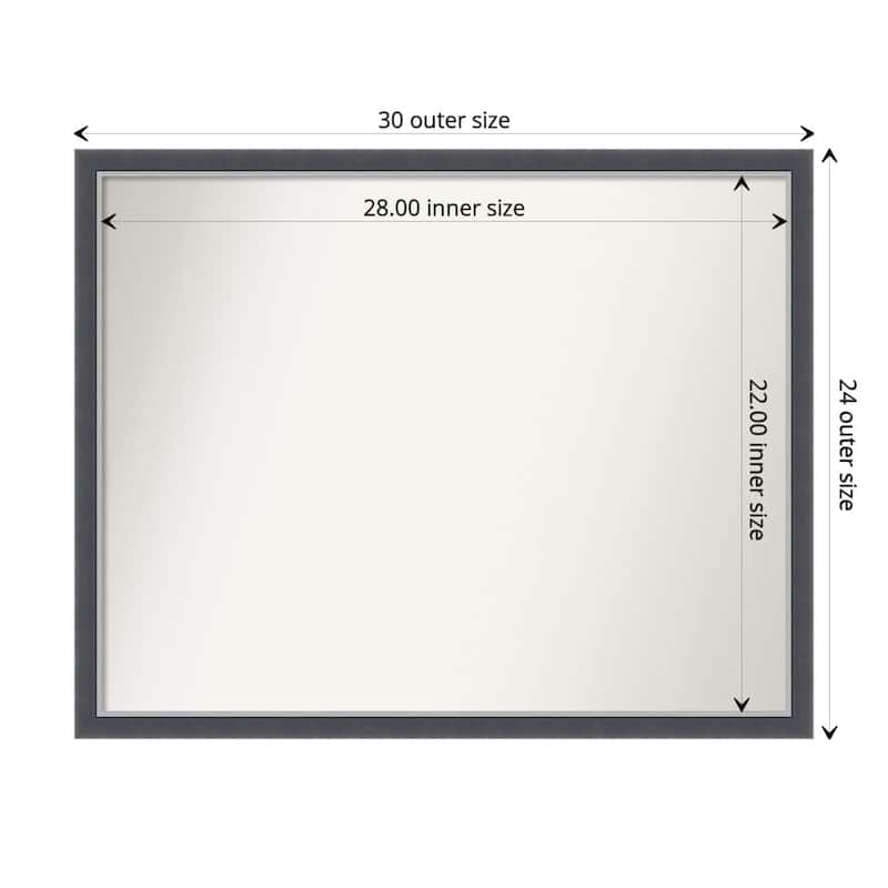 Non-Beveled Bathroom Wall Mirror - Eva Black Silver Thin Frame - 30 x 24 in - Eva Black Silver Thin