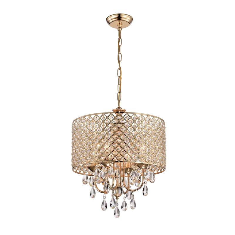 Round Beaded Drum Chandelier with Hanging Crystals