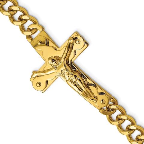 Chisel Stainless Steel High Polished Yellow IP-plated Crucifix 8.25 Inch Bracelet