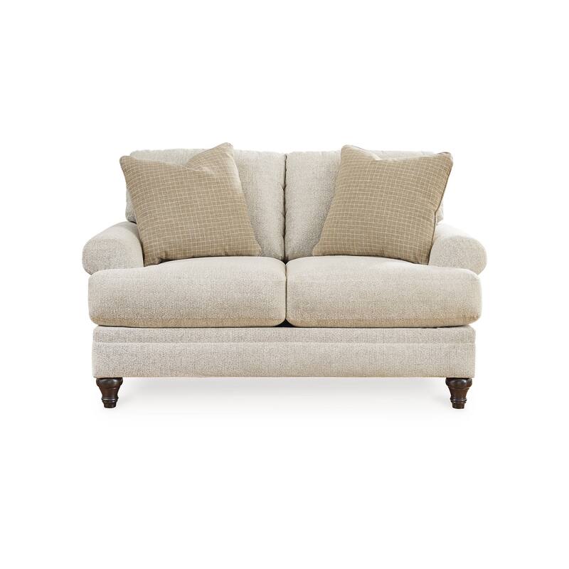 Vlea 65 Inch Loveseat, Chevron Pattern, Pillows, Sandstone Beige Polyester