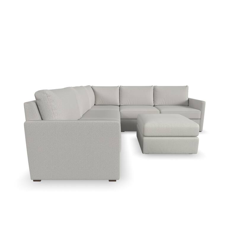 Flex Taupe Fabric 5-Seat Sectional with Narrow Arm and Ottoman - 102" x 35" x 102"