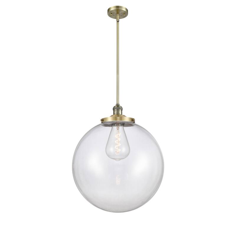 Innovations Lighting Franklin Restoration Beacon - 1 Light 18" Stem Hung Pendant - Antique Brass/Clear
