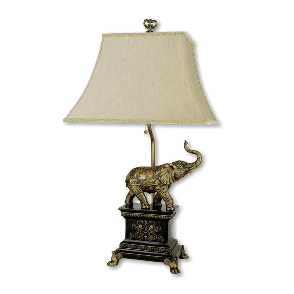 Rustic Elephant Table Lamp - Antique Gold Finish - Living Room Bedroom Decor