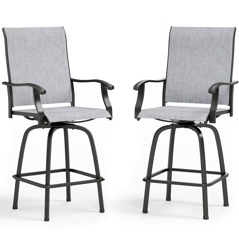 Oudoor All-weather Swivel Patio Bar Stools (Set of 2/4) - N/A - Grey-Set of 2
