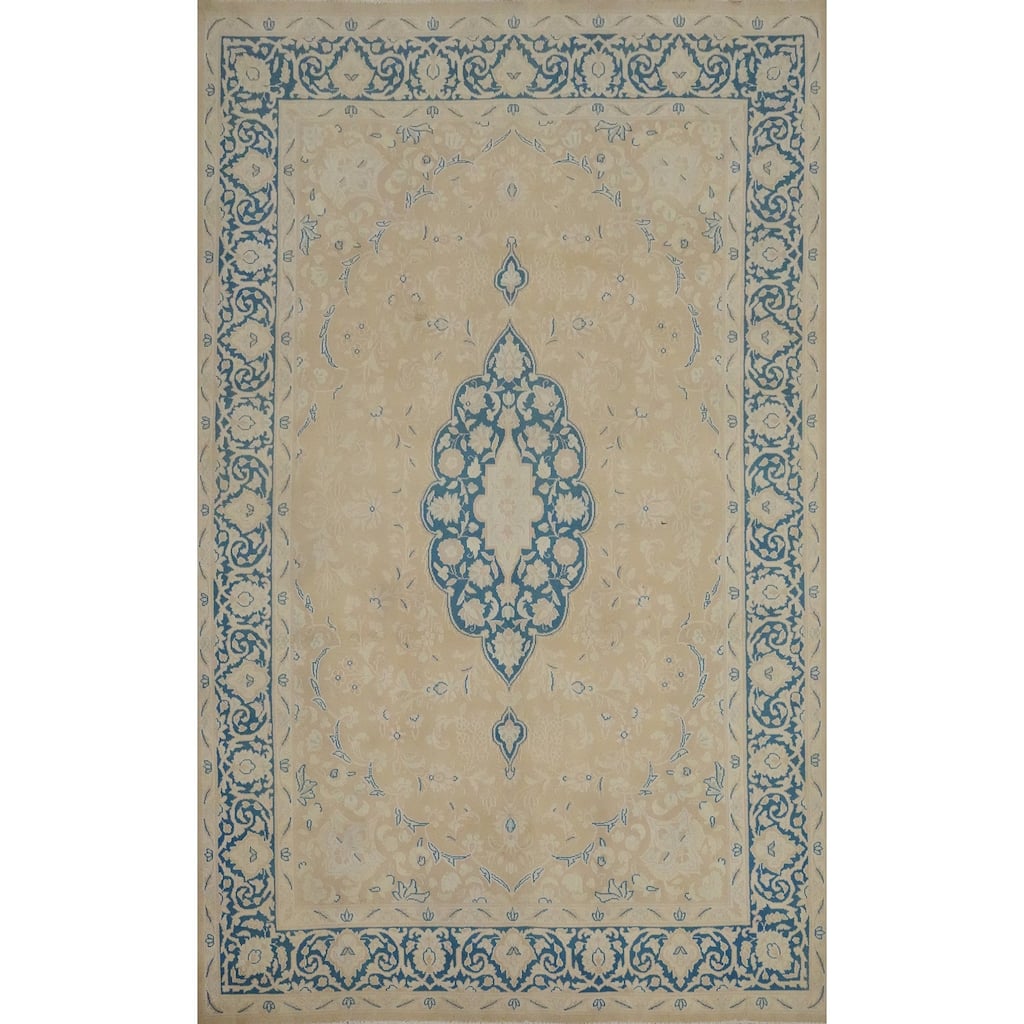 Hand Knotted Oriental 100% Wool Carpet Traditional Floral Beige & Ivories Kerman Area Rug - 10' 2'' X 6' 10''