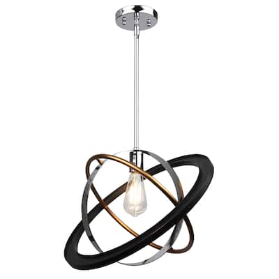 1 Light Pendant Light in Chrome, Satin Brass and Black Finish
