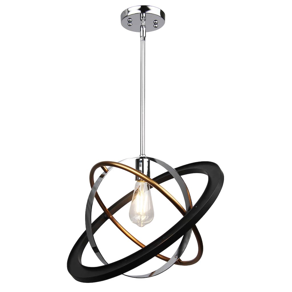1 Light Pendant Light in Chrome, Satin Brass and Black Finish