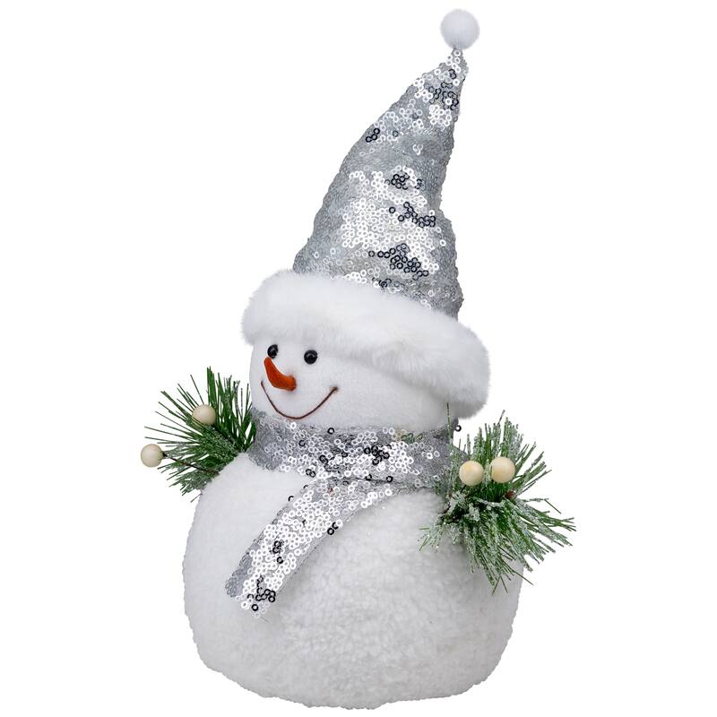 Frosted Sequined Christmas Snowman Figure - 12" - White and Silver
