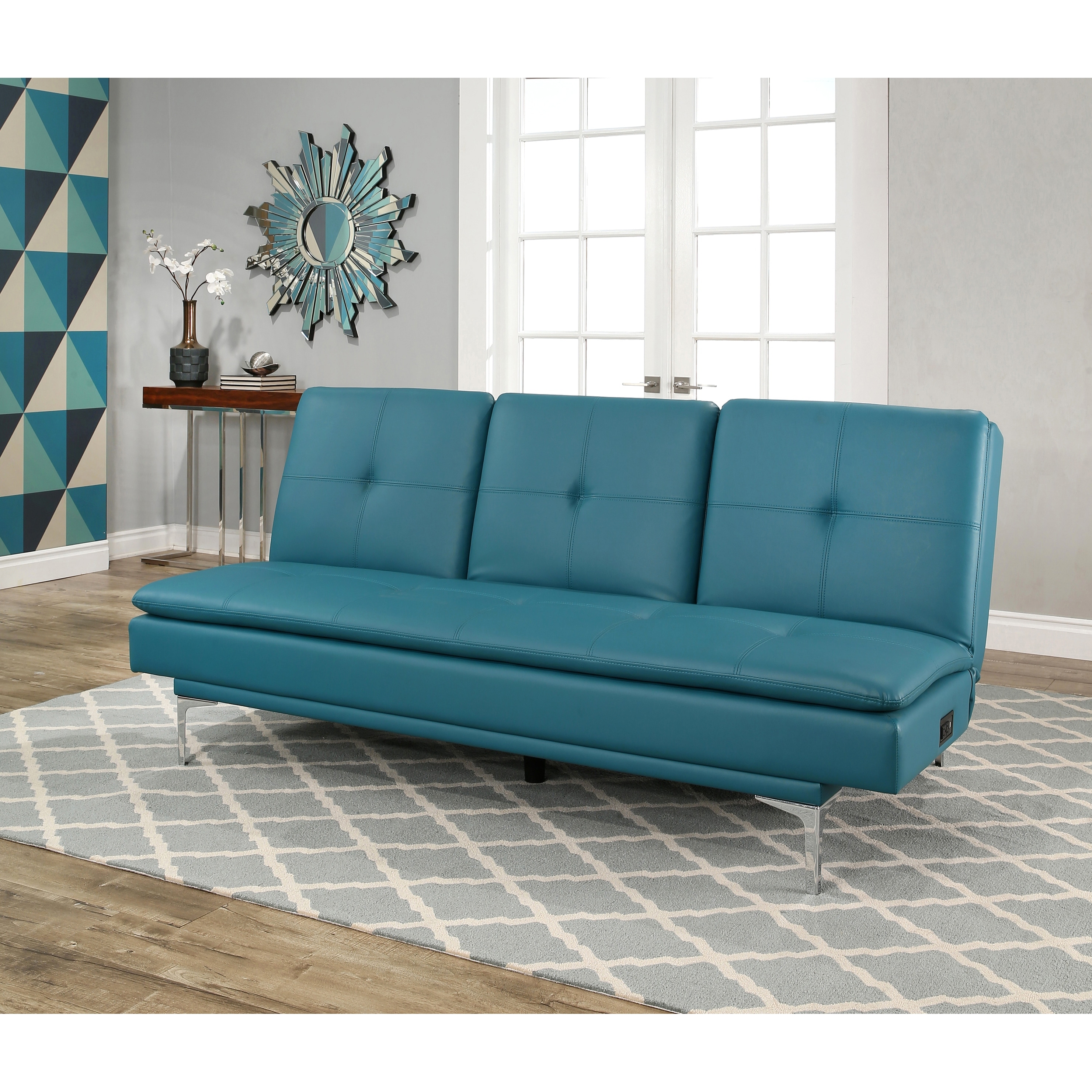 Abbyson Kilby Turquoise Bonded Leather Sofa Bed With USB Ports On Sale Overstock 19429173