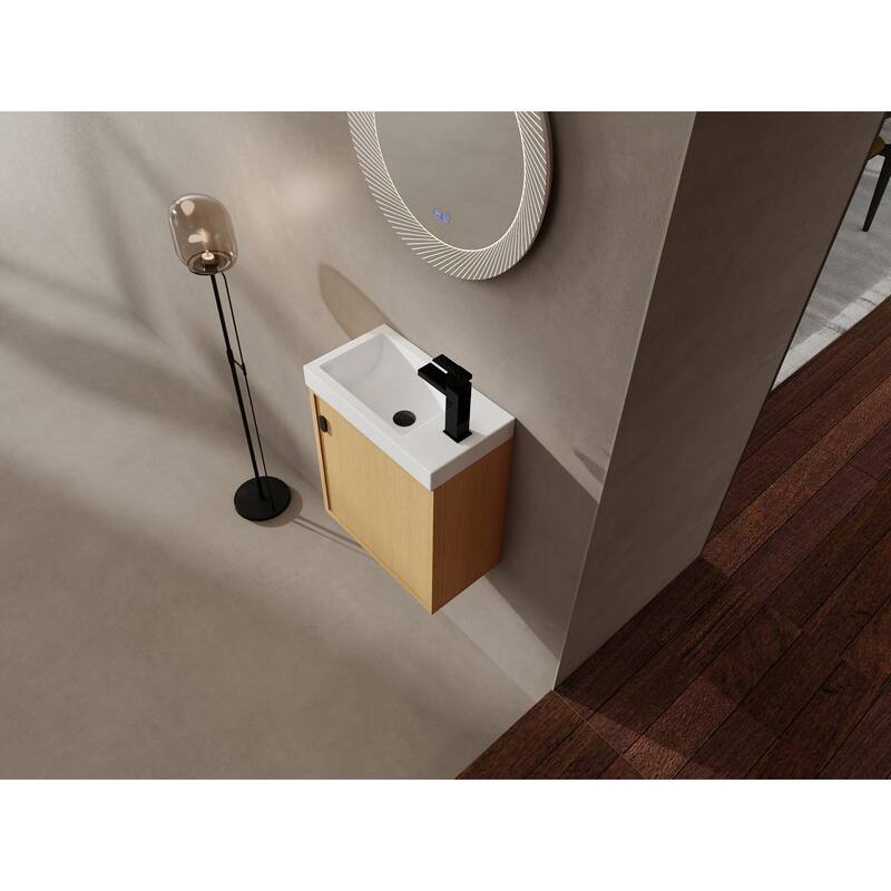 GDFStudio - Helsinki 18.5" Modern Wall-Mounted Bathroom Vanity Set with Resin Sink, Soft Closing Door & Antirust Hardware