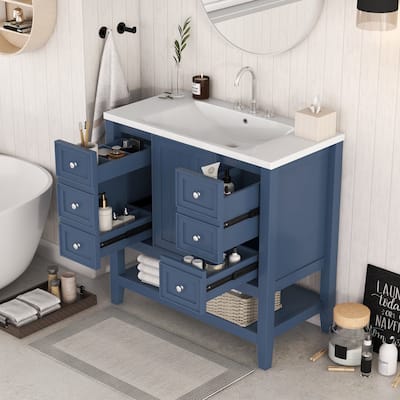 36" Bathroom Vanity with Sink Combo, One Cabinet and Three Drawers, Solid Wood and MDF Board