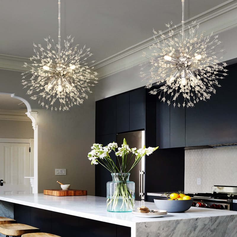 8/9/12/16-Light Modern Linear Sputnik Globe Pendant Starburst Firework Crystal Chandelier
