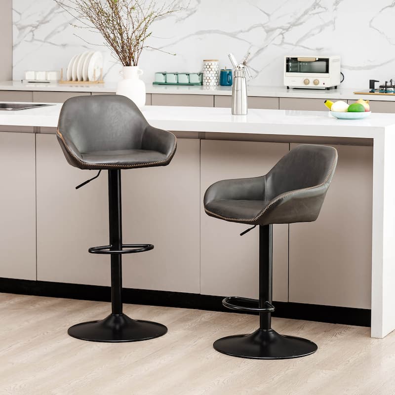 Glitzhome Mid-Century Height Adjustable Faux Leather Swivel Counter Bar Stools