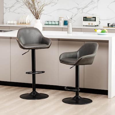 Glitzhome Mid-Century Height Adjustable Faux Leather Swivel Counter Bar Stools
