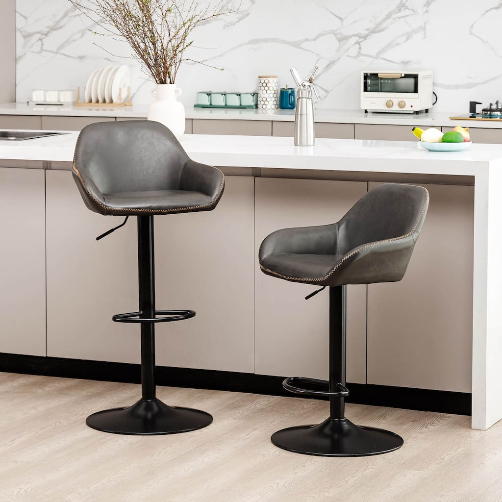 Glitzhome Mid-Century Height Adjustable Faux Leather Swivel Counter Bar Stools