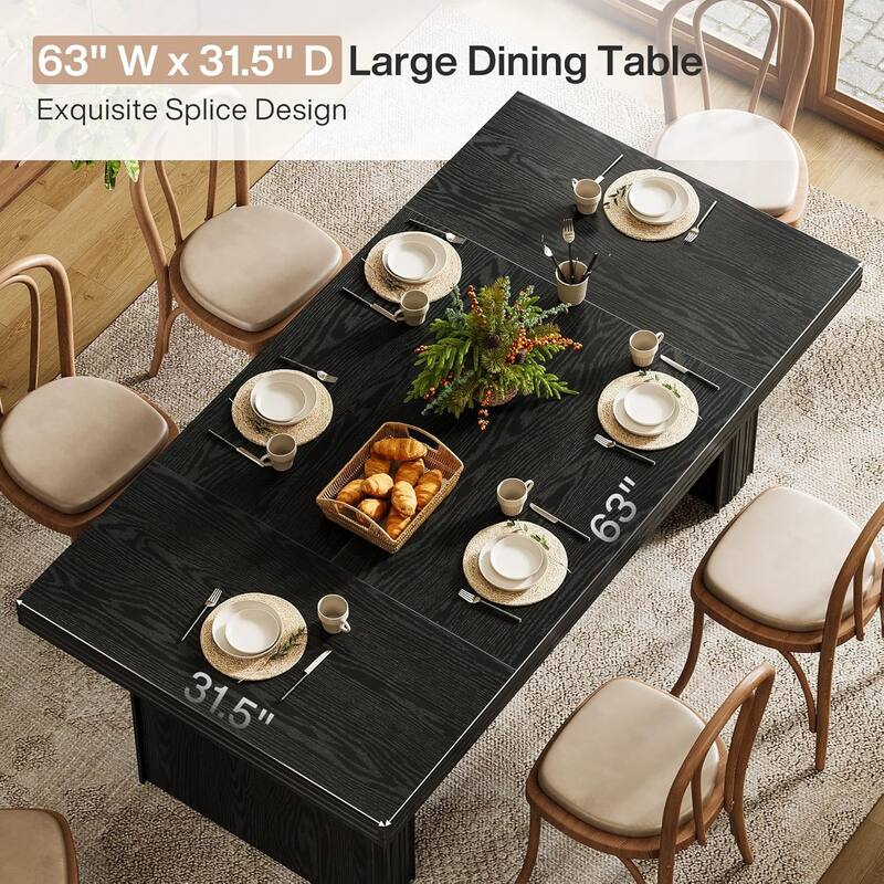 63 Inches Farmhouse Dining Table for 6, Wooden Kitchen Table