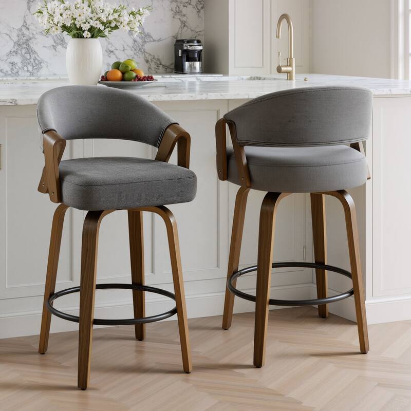 Mid-Century Upholstered Swivel Bar Stool/ Counter Stools with Curved Back - 37.5"H x 20.9"W x 19.9"D