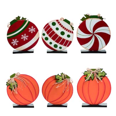 Transpac Wood 10.5 in. Multicolor Harvest Pumpkin Ornament Decor Set of 3 - Red/White/Orange