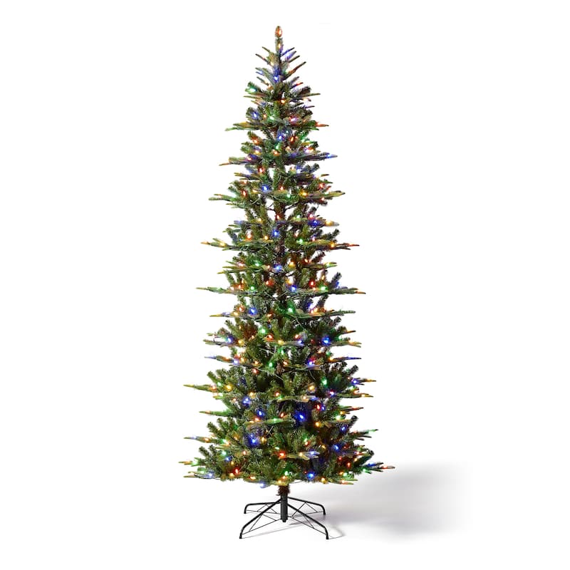 Glitzhome 7.5ft/9ft Pre-Lit Evergreen Slim Fir Artificial Christmas Tree With Strawberry Lights
