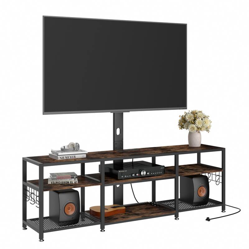 VECELO TV Stand with Mount and Power Outlet, Swivel TV Stand Mount for 32~70 inch TVs, Height Adjustable TV Entertainment Center