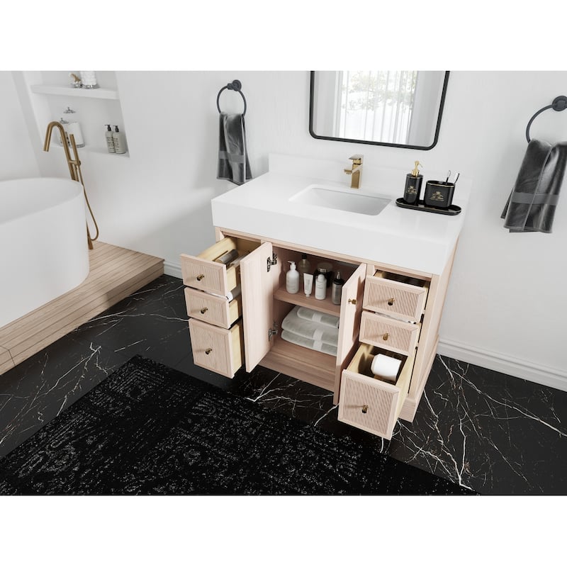 Willow Collections 42 in. W x 22 in. D Manhattan Oak Wood Single Sink Bathroom Vanity with Countertop