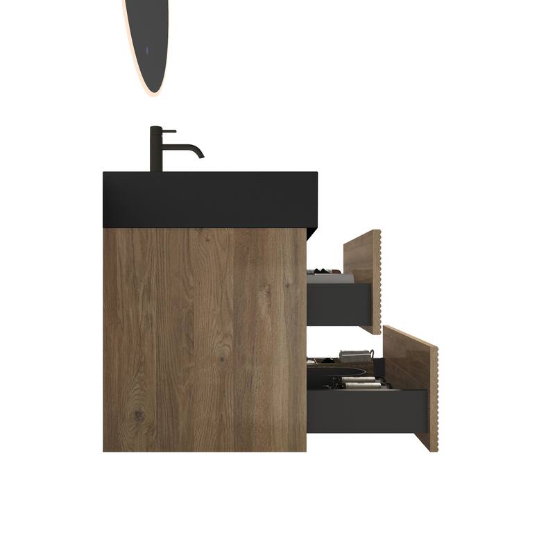 GDFStudio - Grace Wall-Mounted Bathroom Vanity with Engineered Quartz Sink & Soft Close Drawers, without Drainage and Faucet