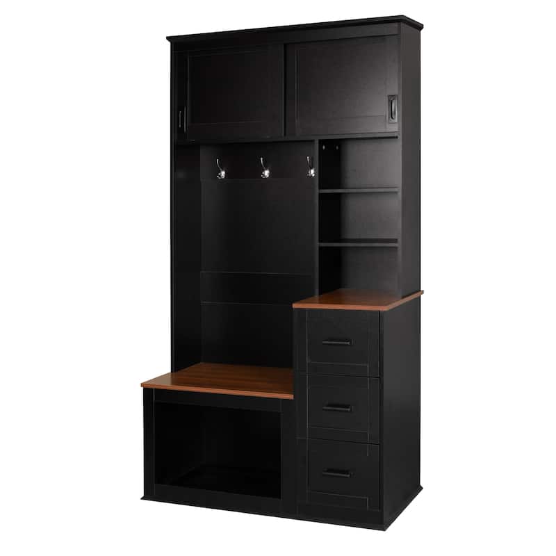 40.2" Modern Entryway Bench with Coat Rack, 3 Sturdy Hooks Hall Tree with Storage Bench