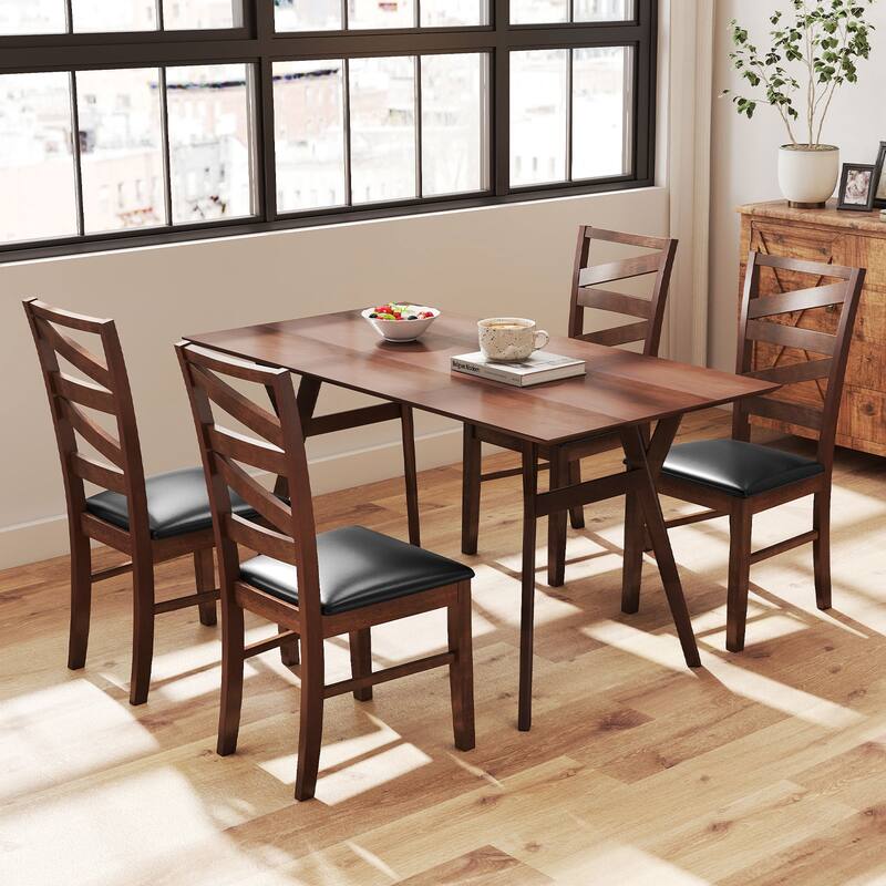 Gymax Dining Chairs Set of 4 Rubber Wood Legs Faux Leather Upholstered