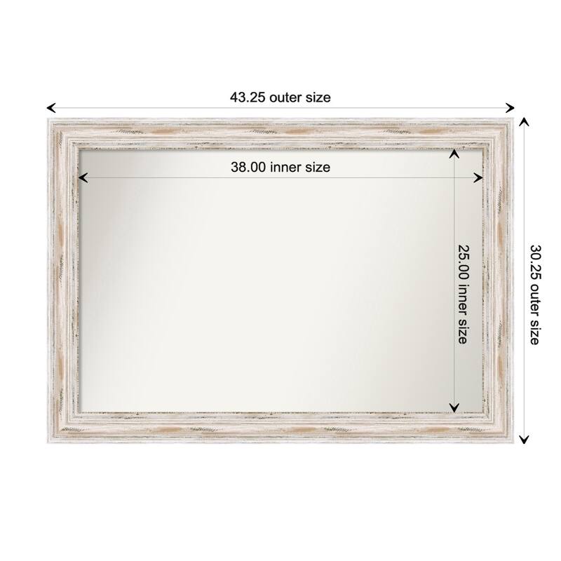Alexandria White Wash Framed Non-Beveled Custom Wall Mirror, Bathroom Vanity Mirror - Outer Size: 43.25 x 30.25