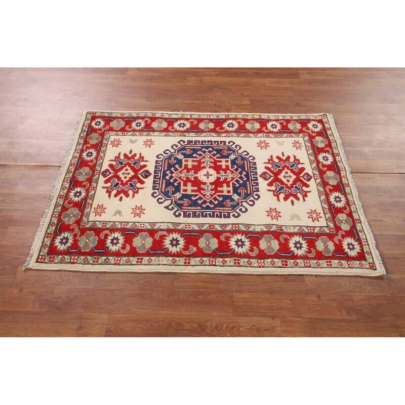 Kazak Oriental Accent Rug Handmade Wool Carpet - 3'0" x 4'0"