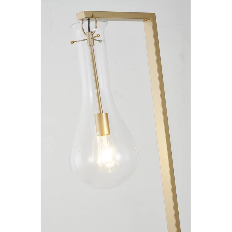 1-Light Brass Floor Lamp With A Glass Shade