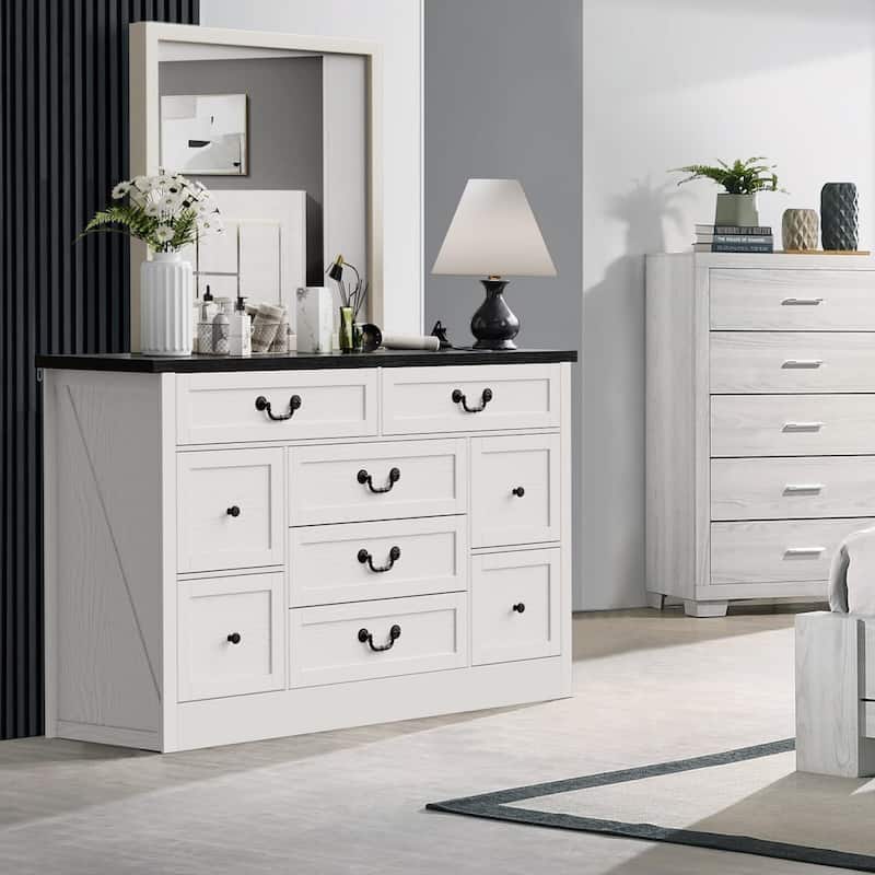 Farmhouse 9 Drawers Dresser for Bedroom - Black