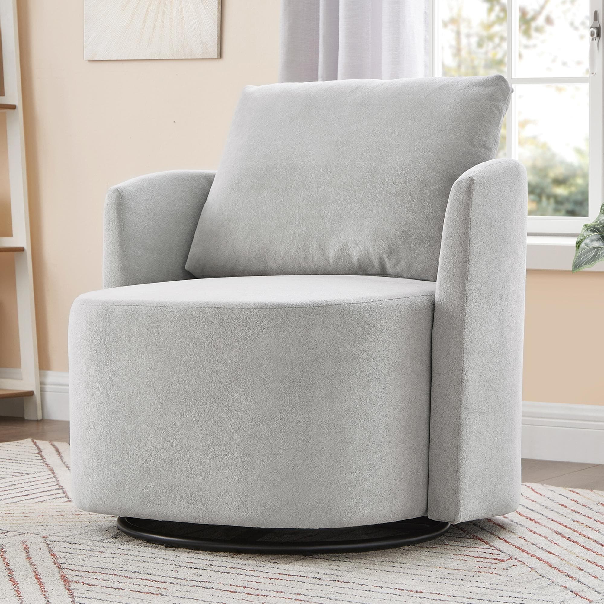 Chenille Swivel Barrel Chair