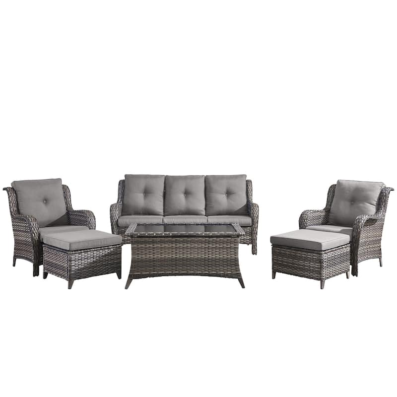 Pocassy 6 Pieces Outdoor 3-Seat Sofa Chairs Table Ottoman