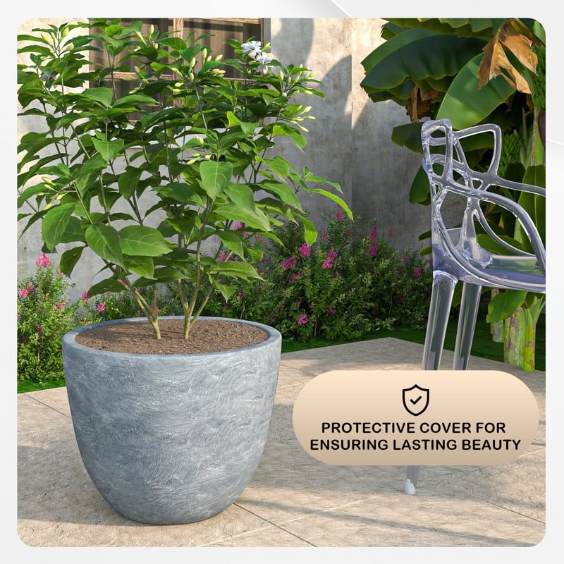 Dahlia Round Planter Pot in Fiberstone & MGO Clay with Drainage for Indoor Outdoor Patio Yard Weather Resistant Design