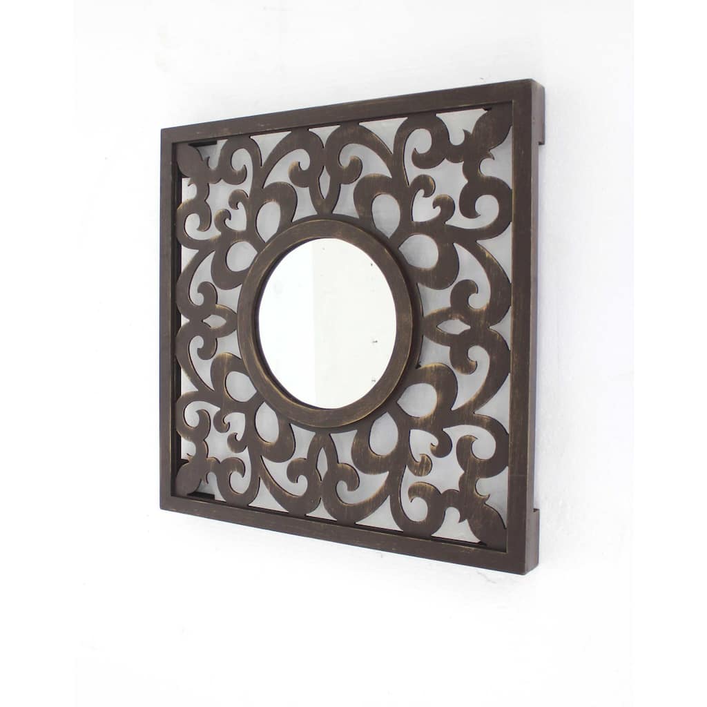 HomeRoots 24" Brown Circle Accent Mirror Wall Mounted With Frame - 6.25