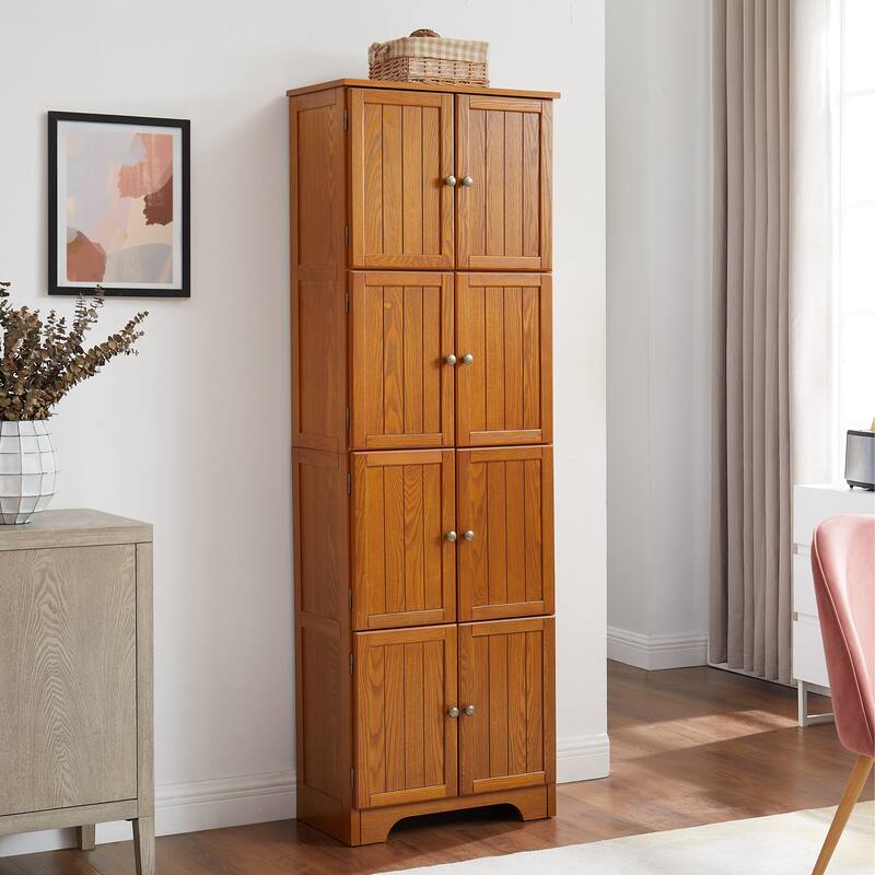 72.4" Tall Storage Cabinet with 8 Doors and 4 Shelves for Stylish and Organized Living Room or Kitchen Use
