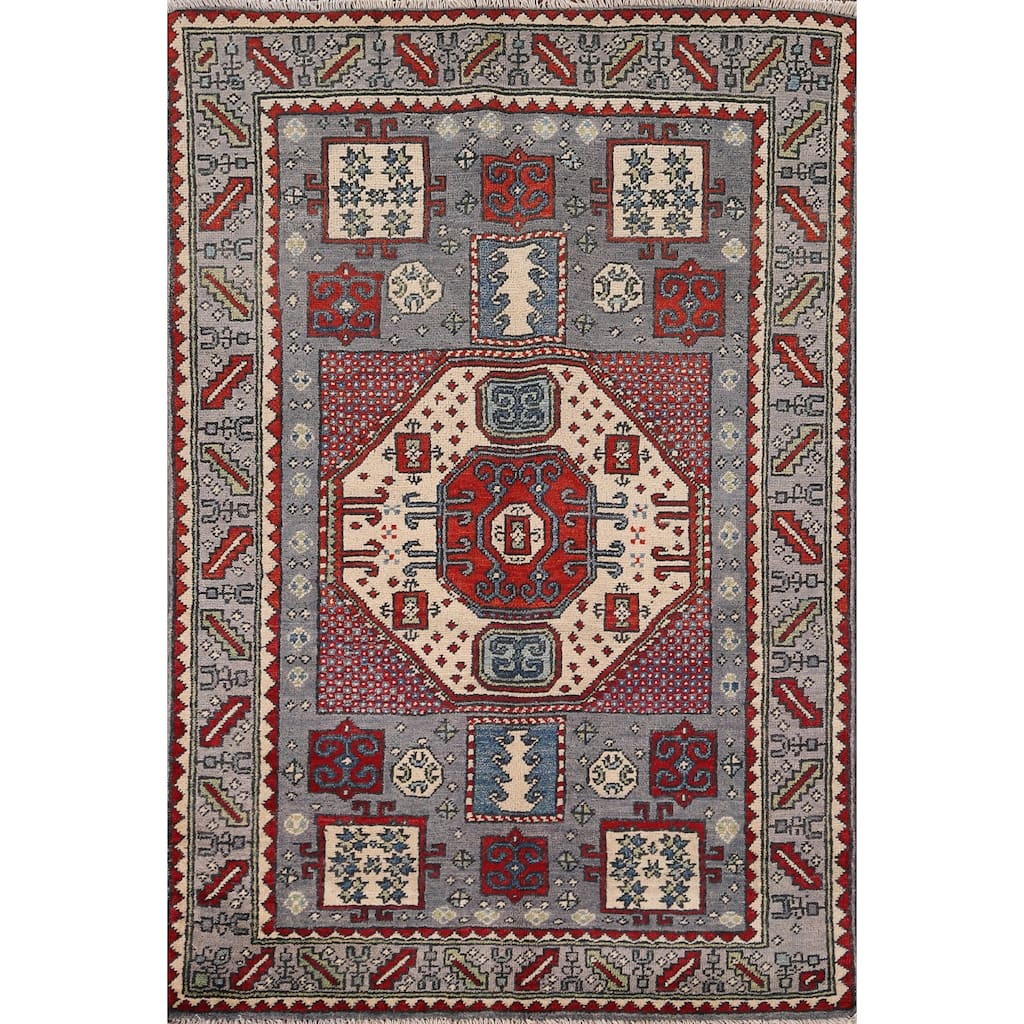 Traditional Kazak Accent Rug Hand-Knotted Wool Carpet - 3'3" x 4'11"