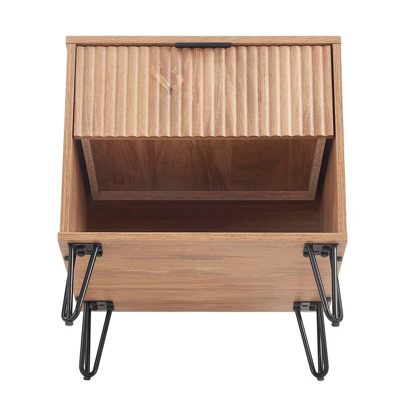 20" Fluted Nightstand with Single Drawer and Metal Legs Modern Design