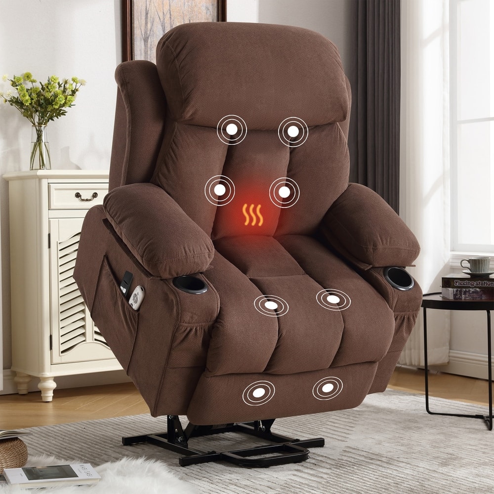 Power Lift Recliner Chair with Heat and Massage Electric Fabric Recliner Chair with Side Pocket,USB Charge Port,Remote Control