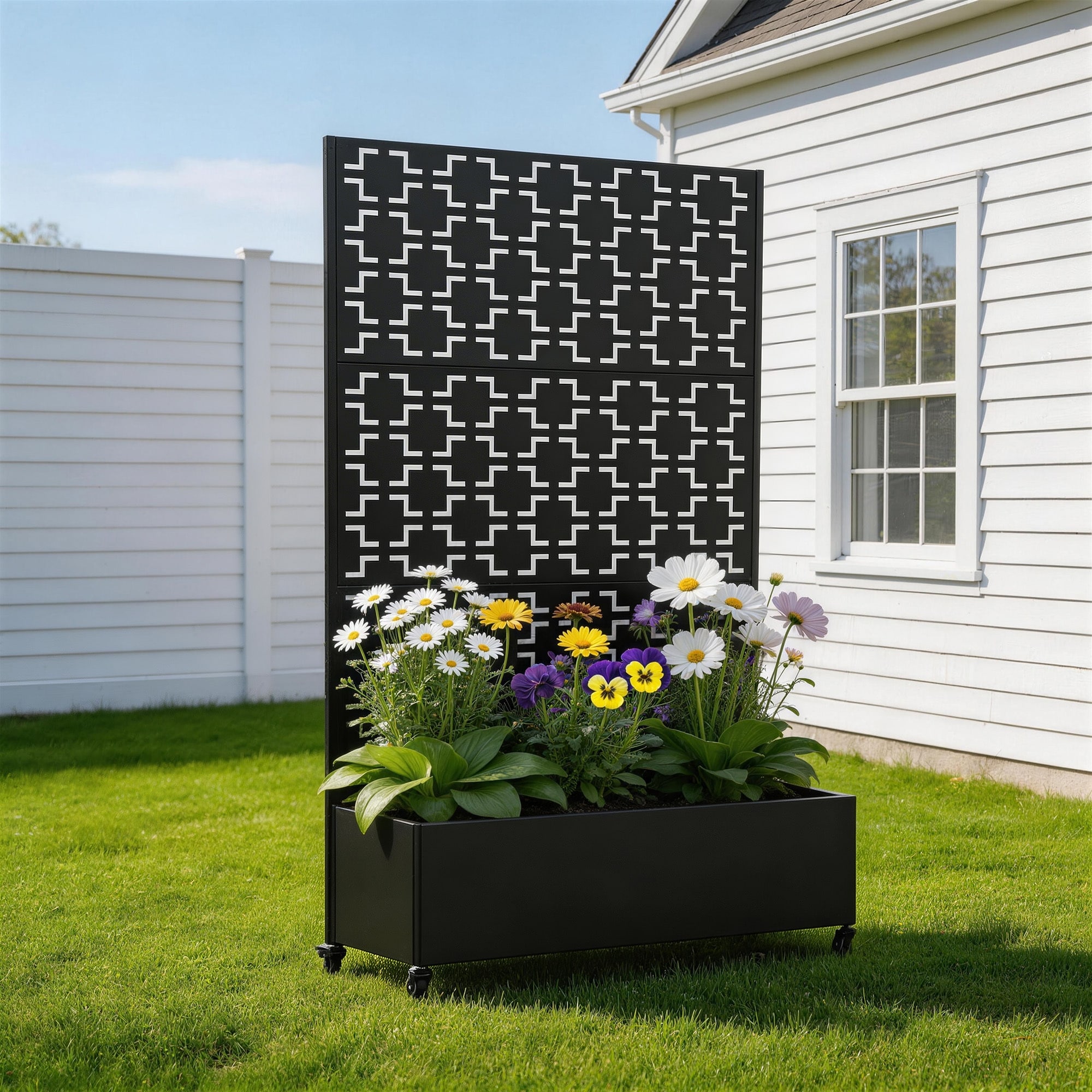 Metal Planter Box with Trellis, Outdoor Garden Planter with Climbing Frame