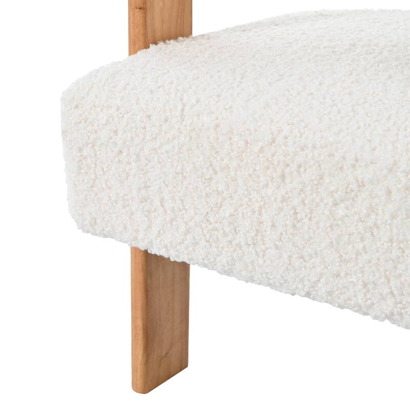 Roomfitters Mid-Century Modern Barrel Accent Chair, Luxe Teddy Boucle Fabric Armchair with Rubberwood Legs, Cream White