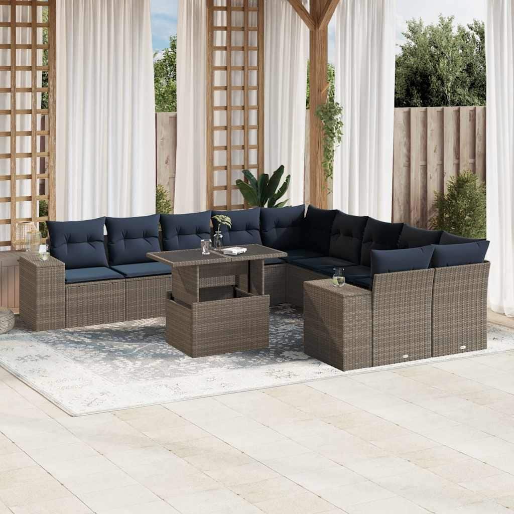 vidaXL Patio Sofa Set with Cushions Table and Couches 11 Piece Poly Rattan - 24.4" x 24.4" x 27.2"