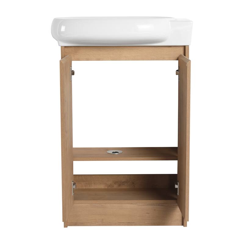 Compact Bathroom Vanity with Sink, Oval Single Ceramic Sink Bathroom Cabinet for Small Bathroom