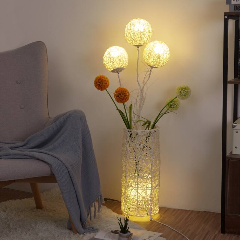 Modern Tree Lantern Creative Floor Lamp Hand-Woven Flower LED Light - 7.9” W x 42” H