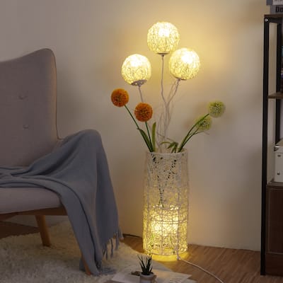 Rattan Led Floor Lamp with Flower Balls - 42.9"