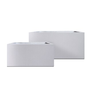 Kante 31", 23" Long Rectangular Lightweight Pure White Concrete Metal Planter Pots (Set of 2)