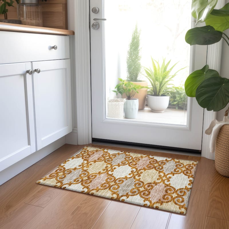 Machine Washable Indoor/ Outdoor Chantille Scroll Rug